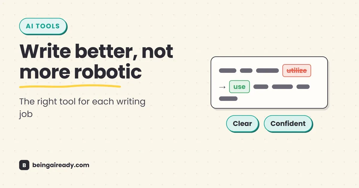 A comparison dashboard showing AI writing and grammar tools for editing, rewriting, academic writing, fiction, and marketing.